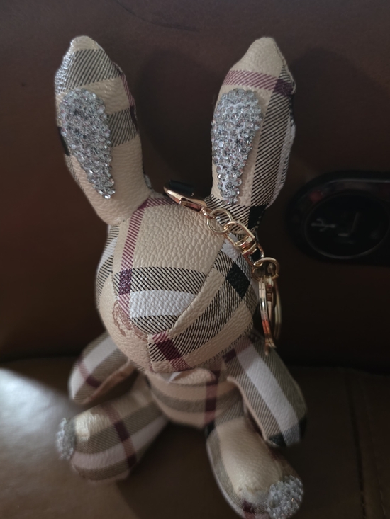 Other - New Plaid Bunny Keychain/Bag Charm with Crystal Accents - Beige/Tan